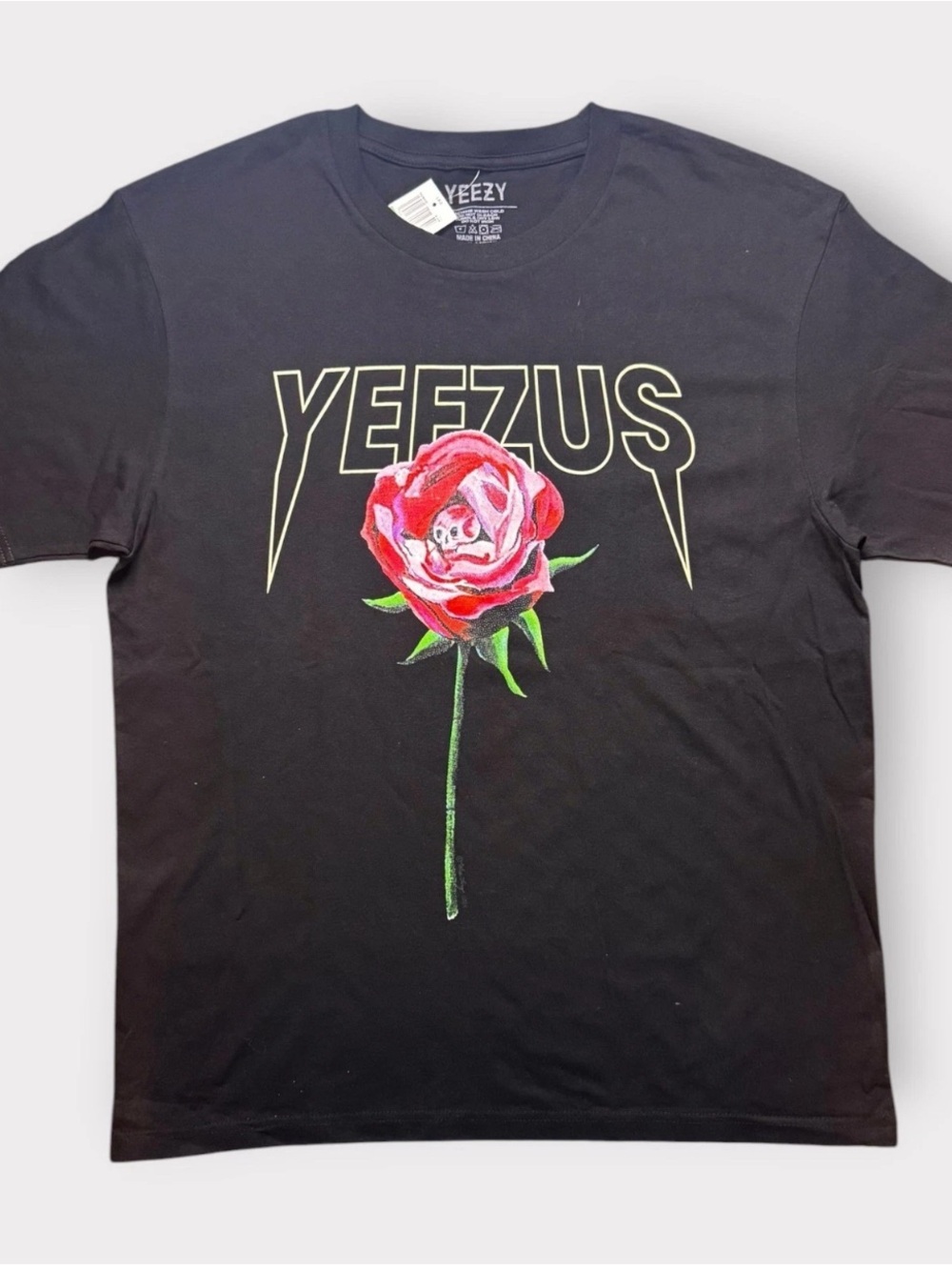 2013 Yeezy Black Tee with Red Rose Graphic Kanye West Yeezus - Rose Tour